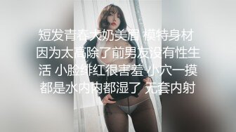 短发青春大奶美眉 模特身材 因为太高除了前男友没有性生活 小脸绯红很害羞 小穴一摸都是水内内都湿了 无套内射